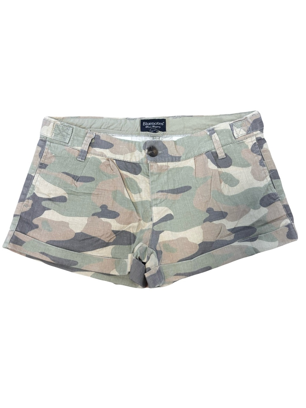 Y2K Bluenotes Women's Camo Low-Rise Mini Jean Shorts - Green, Tan, Gray